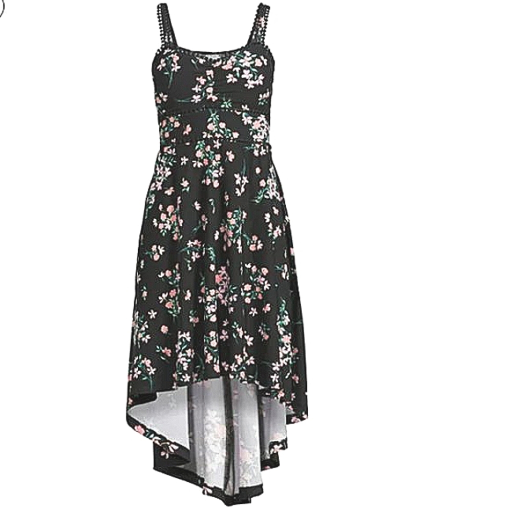 Women 3X High-Low Boho Dress Dark Florals Plus Size Stretch Soft Homecoming NEW
